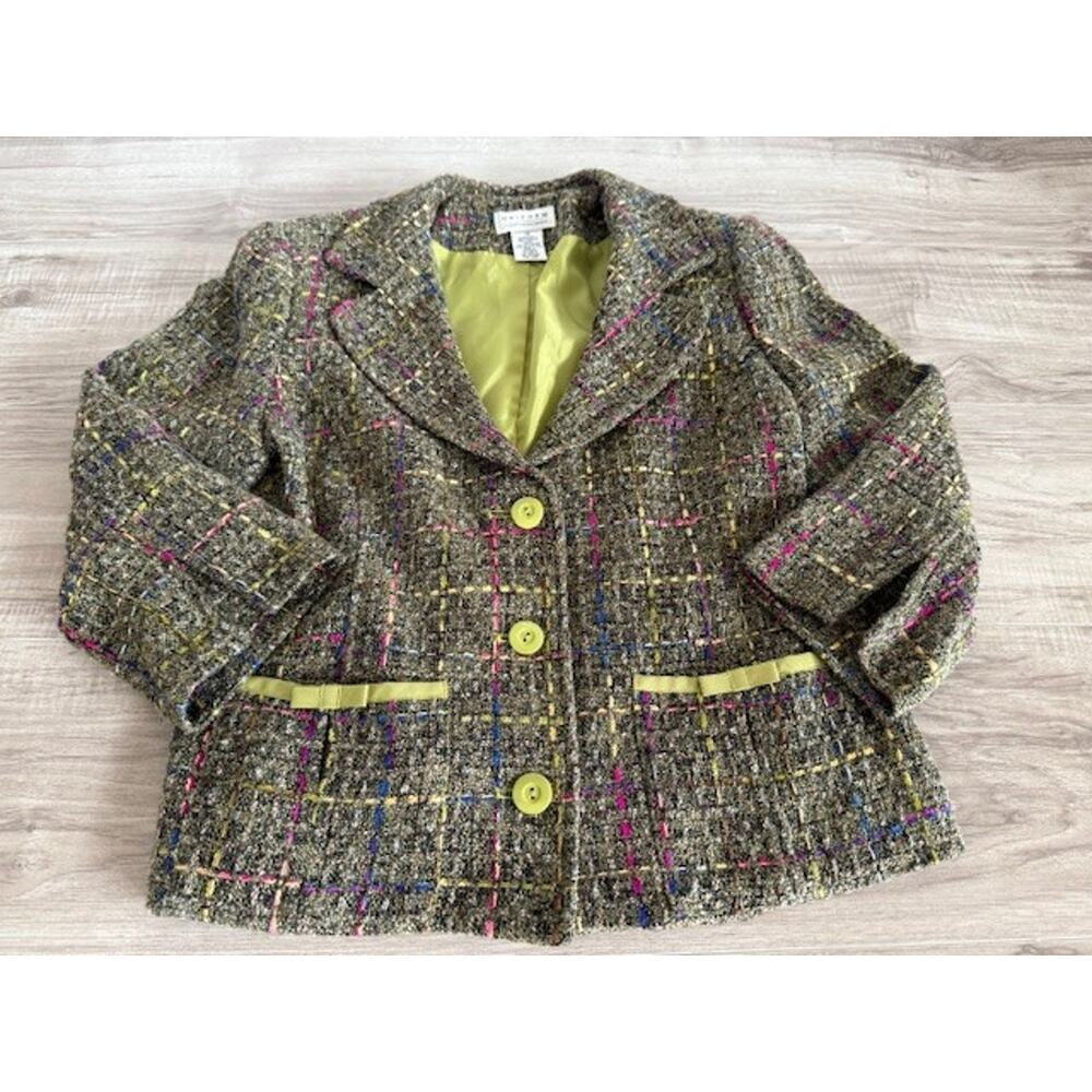 Uniform By John Paul Richard Green Tweed Button Blazer Jacket - Size 14